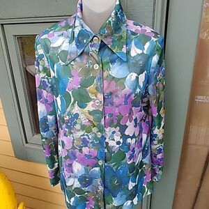 Vintage 70s Polyester Watercolor Floral Shirt